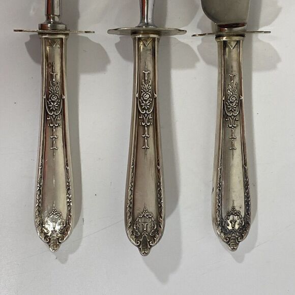 Alvin Sterling Silver Della Robbia 3 Pc. Carving Set Stainless Blade 1920 - Picture 1 of 14